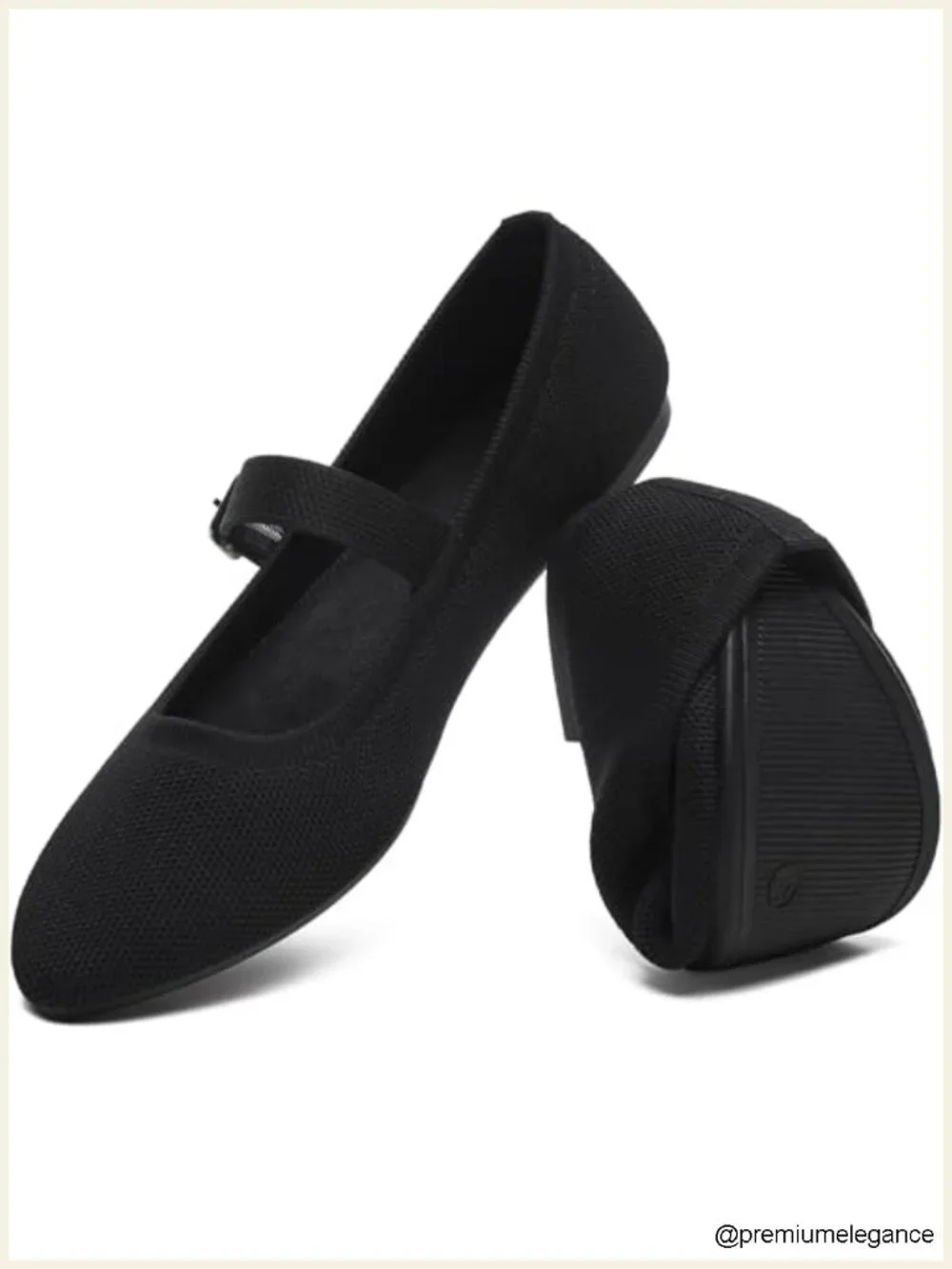 Women's Ballet Flat Slip On Mary Janes Breathable Knit Pointed Toe Buckle Strap